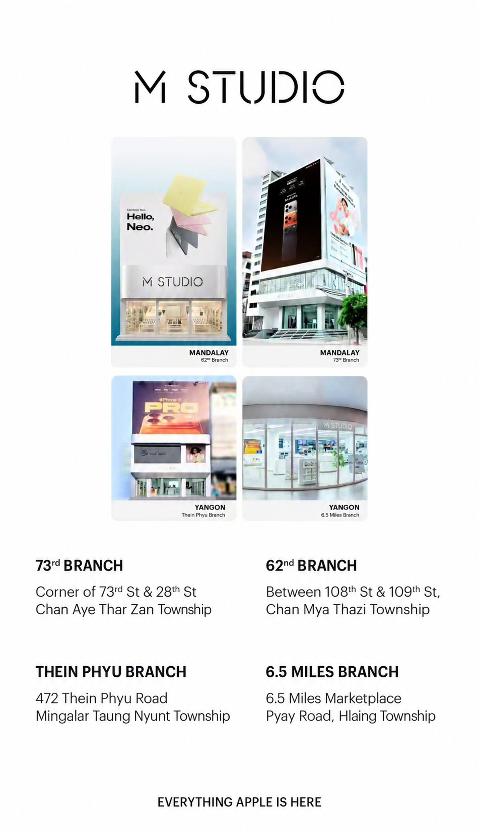 M STUDIO branches in Mandalay and Yangon